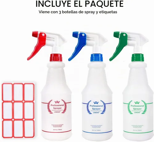 Vista 8 de Uineko Botella pulverizadora de plástico (paquete de 3, 24 onzas, 3 colores), resistente y multiusos, a prueba de fugas, botellas de agua de niebla