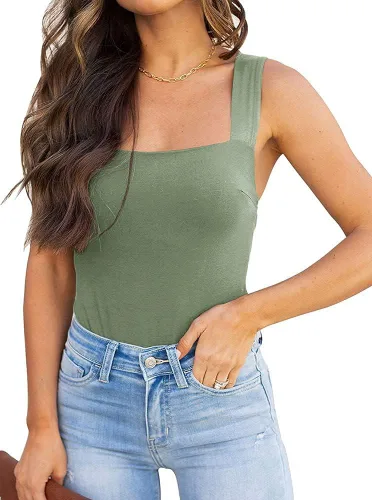 Vista 6 de Reoria - Camiseta sin mangas sexy tipo body con escote cuadrado para mujer, ropa para discoteca