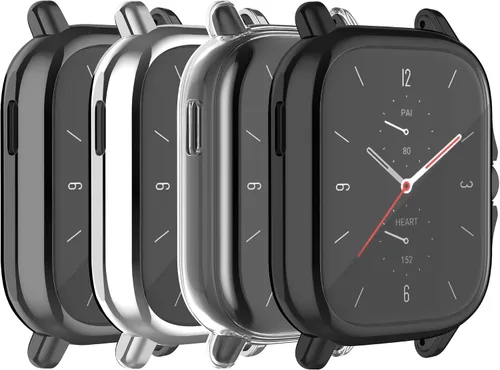 Vista 9 de FitTurn Funda protectora de pantalla compatible con Amazfit GTS 2/GTS3, proceso de chapado completo, color metal, TPU, a prueba de golpes, carcasa