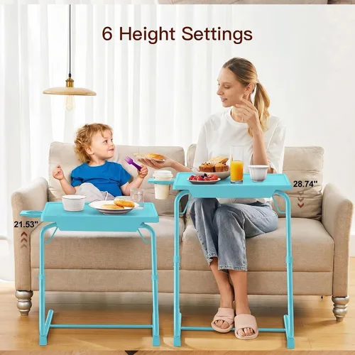Vista 4 de HUANUO Mesa ajustable para TV – Bandeja de cena de TV con portavasos en la cama y el sofá, cómoda mesa plegable con 6 ajustes de altura y 3 ángulos