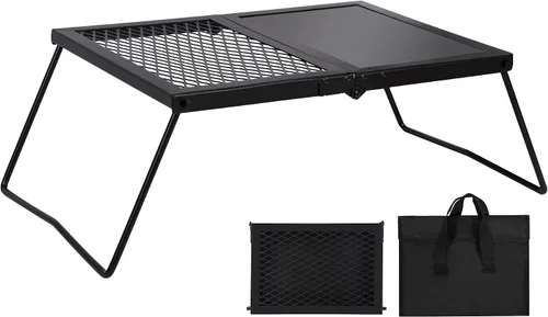 Vista 10 de REDCAMP Parrilla Plegable de Camping 2 en 1, Parrilla Plegable de Mesa para Cocina al Aire Libre con Fuego Descubierto para Acampar, Parrilla