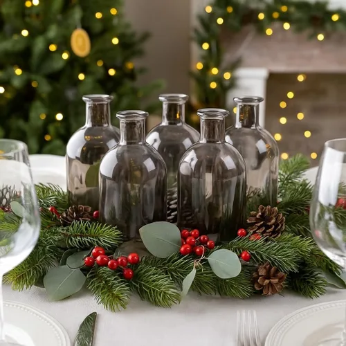 Vista 4 de Koyal Wholesale Juego de 6 mini jarrones de cristal para centros de mesa, bodas y decoración del hogar, pequeñas botellas decorativas para flores