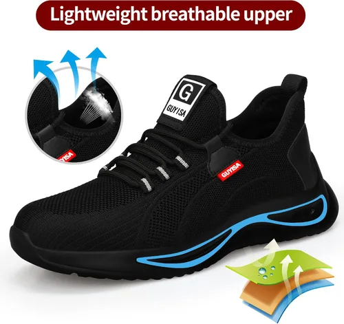 Vista 3 de GLANOUDUN Zapatos de punta de acero para hombres y mujeres, zapatos de seguridad ligeros y cómodos para hombres con punta de acero ancha, zapatos