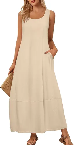 Vista 31 de Vestidos de iglesia para mujer 2025, casual, holgado, sin mangas, largo, fluido, vestido de verano con bolsillos