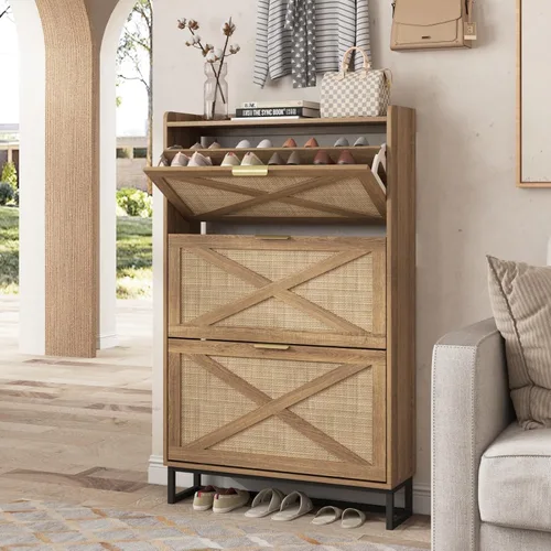 Vista 34 de Maupvit Gabinete de almacenamiento para zapatos con 2 cajones abatibles, organizador independiente con patas de metal para entrada, gabinete Beige