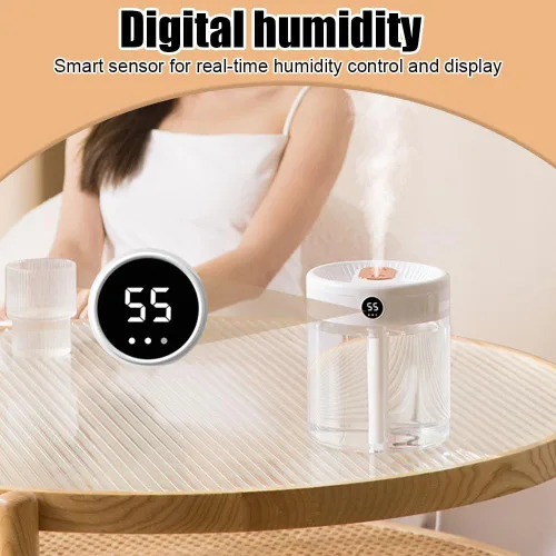 Vista 7 de Humidificador, humidificador de escritorio personal USB de 2L con luz nocturna, boquilla doble, humidificador de aire silencioso para el hogar