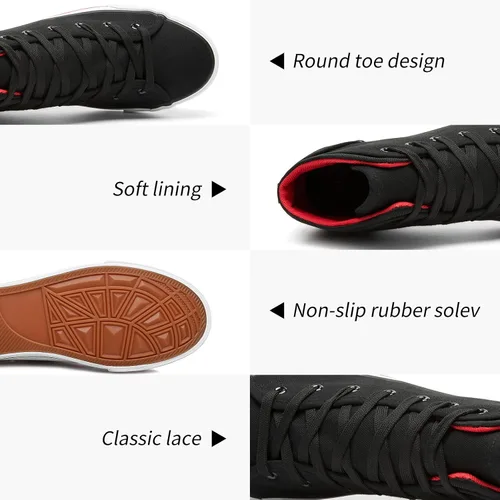 Vista 2 de yageyan Zapatillas altas de lona blancas para zapatos casuales de moda negra