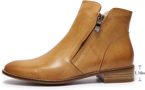 Vista 2 de Mona flying Botines de cuero para mujer, botas de tobillo con cremallera lateral, tacón bajo, botas cortas para mujer
