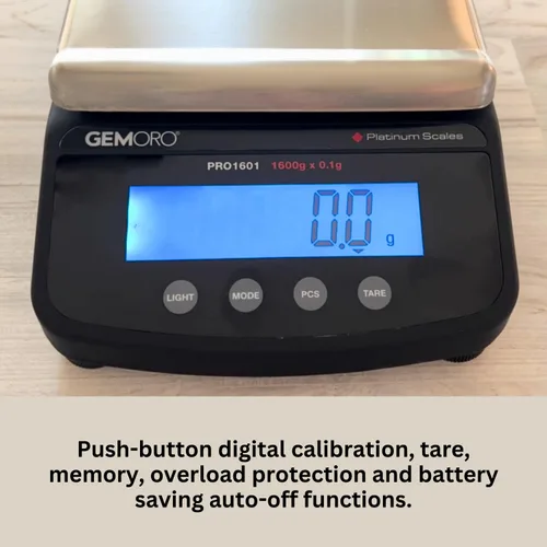 Vista 5 de GemOro Platinum PRO1601 Báscula portátil duradera y precisa para encimera Herramienta de precisión digital con lectura profesional experta
