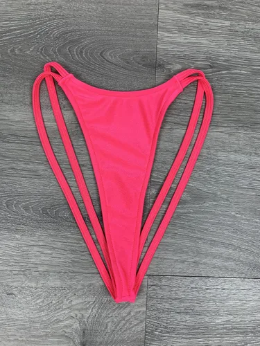 Vista 5 de Tanga G-String V Tanga Neon Coral Double Strappy Tanga Mini Micro Panty Rave Trajes Clubwear Skimpy Bikini Beach Panties Tanga Ropa interior Tanga