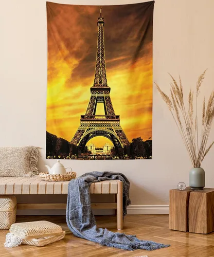 Vista 50 de Ambesonne Tapiz verde, fases lunares alrededor de un árbol de la vida, impresión de diseño bohemio de astrología nocturna, decoración de tela