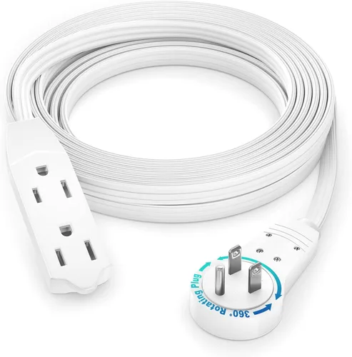 Vista 13 de Maximm Cable de extensión de enchufe plano giratorio de 360° de 2 pies, 16/3 AWG Multi 3 tomas de corriente de 3 clavijas, cable a tierra, blanco