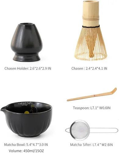 Vista 6 de TANG PIN Juego de matcha premium – Kit tradicional japonés de fabricación de matcha con cuenco de boquilla (chawan), batidor de bambú (Chasen)