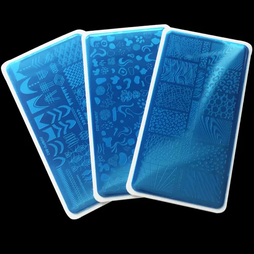Vista 5 de Plato de estampado de uñas francesas – Juego de 3 placas de metal para uñas, diseño artístico, estampado geométrico de leopardo, rayas abstractas