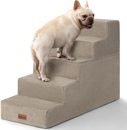 Vista 18 de Aodisman - Escaleras para perros y gatos pequeños, escalones de 3 escalones para mascotas para sofá y cama Beige