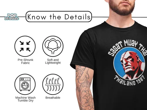 Vista 4 de Pop Threads Sagat Street Fighter Camiseta Muay Thai Master Arcade Graphic Hombres Tee