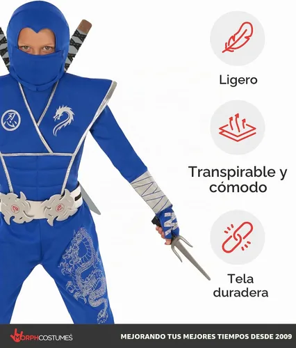 Vista 4 de Morph, Disfraz de ninja para niños, disfraces de Halloween para niños Azul
