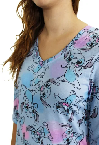 Vista 5 de Disney Lilo & Stitch - Pijama de manga 34 para mujer, Azul Patchwork