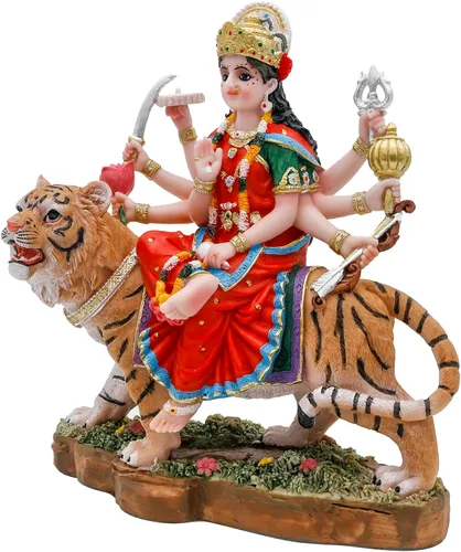 Vista 7 de alikiki Diosa hindú Durga Estatua grande – 8.5 pulgadas Dios indio Durga MATA Ídolo en la estatua de tigre India Murti Casa Oficina Templo Mandir