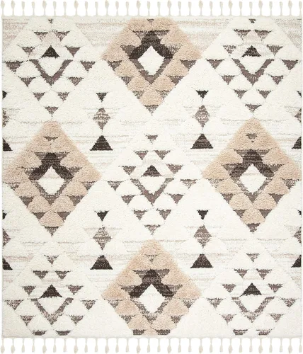 Vista 77 de SAFAVIEH Alfombra marroquí con borlas, 2 x 3 pies, marfil y marrón, no desprende pelusa y fácil de limpiar, textura alta y baja, ideal