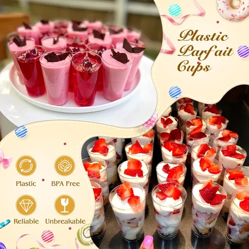 Vista 3 de mwellewm 150 paquetes de mini tazas de postre con cucharas, tazas de postre de plástico transparente de 3oz para postres tipo parfait para fiestas
