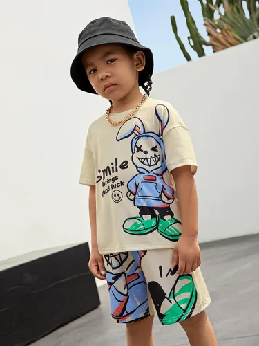 Vista 5 de Floerns Conjunto de camiseta con estampado gráfico de dos piezas para niños y pantalones cortos