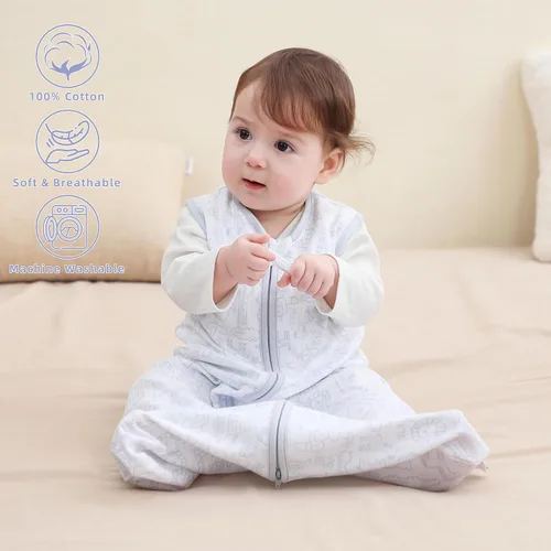 Vista 2 de DaysU Cotton Baby Sleep Sack, Baby Sleeping Bag with Two-Way Zipper, 0.5 TOG Wearable Blanket for Newborn Baby Boys and Girls