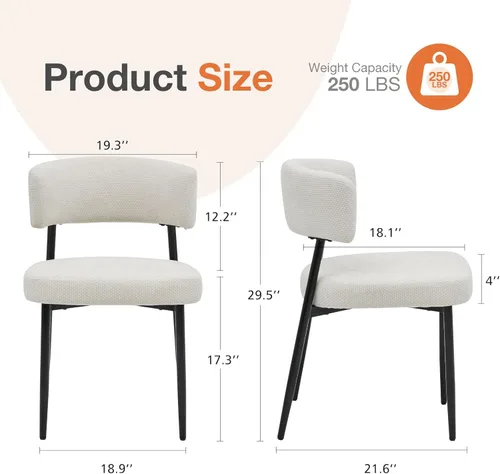 Vista 2 de DUMOS Juego de 4 sillas de comedor, sillas modernas de mediados de siglo, respaldo curvado tapizado, sillas de cocina con patas de metal negro, beige