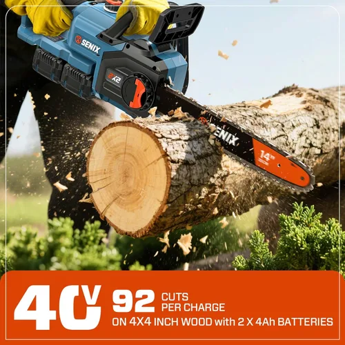Vista 5 de SENIX Motosierra eléctrica de 40 V y 14 pulgadas, motosierra inalámbrica a batería, motosierra sin escobillas, incluye baterías de 2 x 4 Ah