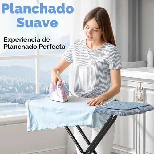 Vista 3 de KINGBOARD Tabla de planchar, tabla de planchar compacta con alfombrilla de silicona para plancha, cubierta resistente al calor, 7 alturas