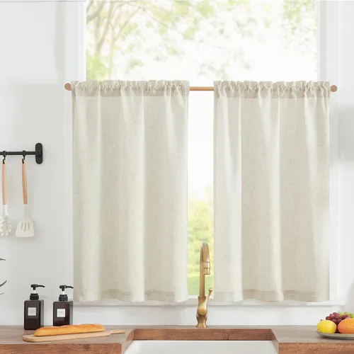 Vista 11 de jinchan Cortinas texturizadas de lino de 24 pulgadas para ventanas de cocina, cortinas de café de granja, cortinas pequeñas, cortinas rústicas que