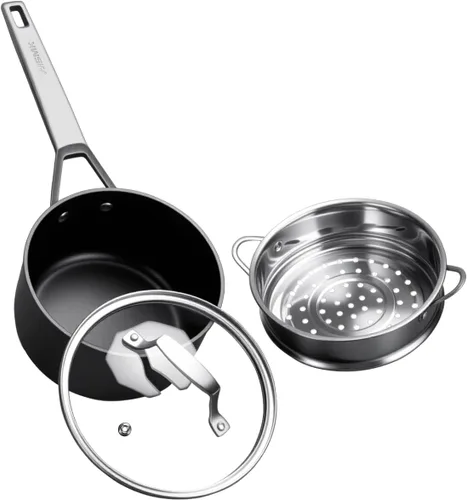 Vista 12 de MSMK Cacerola de 1 cuarto de galón con tapa, quemada también antiadherente, sin PFOA, no tóxica, apta para horno hasta 700 ℉, resistente a
