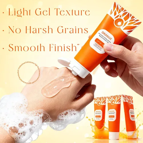 Vista 4 de Gel exfoliante de enzima naranja de 3 x 3.4 fl oz, limpiador profundo de poros y apriete facial, exfoliante suave de naranja para todo