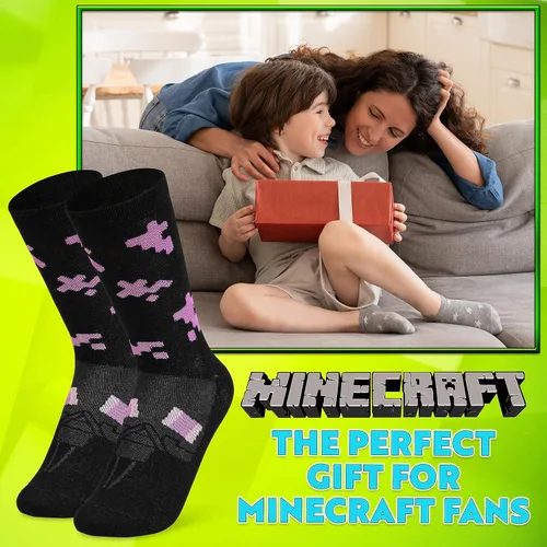 Vista 3 de Minecraft Calcetines para niños, paquete de 3 o 5 unidades, calcetines de tobillo para niños, ricos en algodón, para uso diario, escuela, deportes