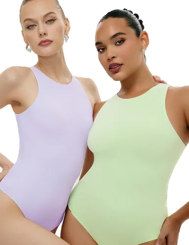 Vista 5 de Body sin mangas para mujer, con doble forro, cuello redondo, tanga, trajes de cuerpo
