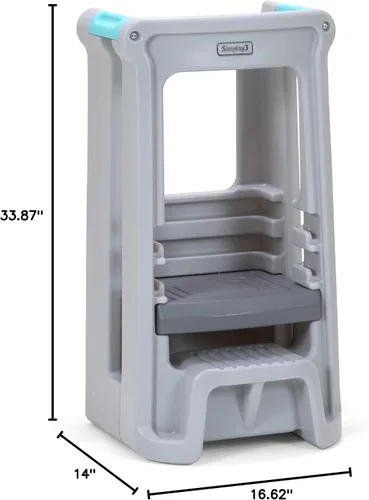 Vista 7 de Simplay3 Taburete de torre para niños pequeños con tres alturas ajustables, ayudante de cocina para niños, fabricado en Estados Unidos, gris