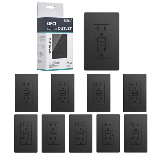 Vista 8 de BSEED - Salida GFCI de 20 amperios, enchufe eléctrico GFI de autoprueba con indicador LED, receptáculo GFCI resistente a la intemperie y Negro
