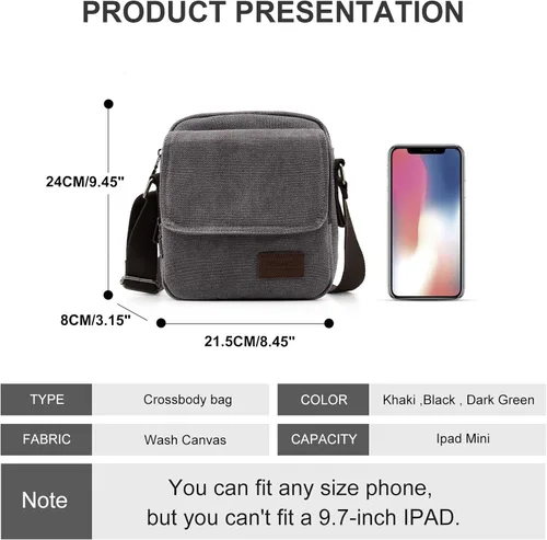 Vista 3 de Bolso cruzado para hombre bolso lateral para hombre bolso de hombro para hombres y mujeres pequeño bolso de mensajero de lona para teléfono