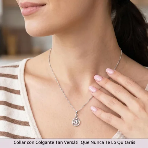 Vista 5 de Jewelili 925 Sterling Silver Family Pendant Necklace for Women