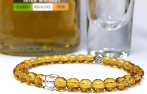 Vista 5 de Irish Whiskey Lover Bracelet in 2 Styles With Celtic Knot and Optional Shamrock Charm - Couples' Quartz and Glass Bracelet - Custom Sized for a