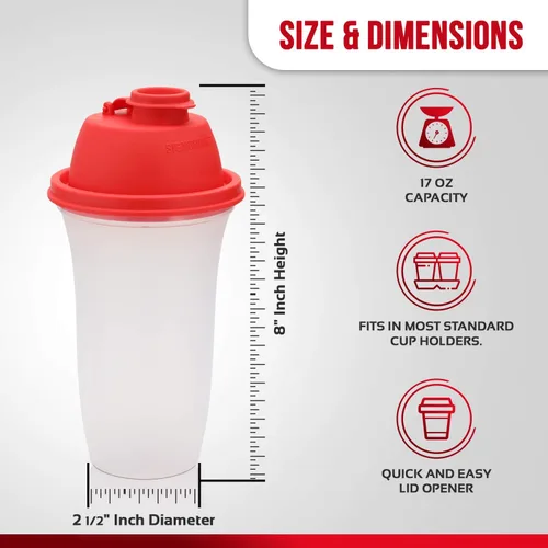 Vista 2 de SIGNORA WARE Shaker Bottles - Botella de plástico para batido de proteínas de 17 onzas para batidos y licuados de reemplazo de comidas, bebidas