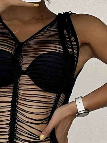 Vista 3 de SheIn Traje de baño de playa sin bikini de punto abierto para mujer