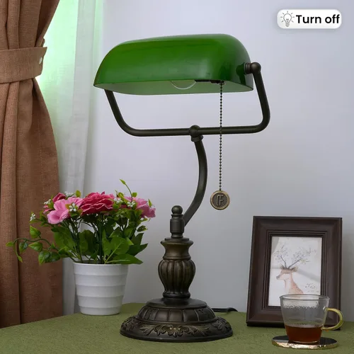 Vista 7 de Green Bankers Desk Lamp W/Pull Chain Switch Tiffany Lamp Stained Glass Shade Desk Light Adjustable Vintage Library Table Lamps for Office Study Room