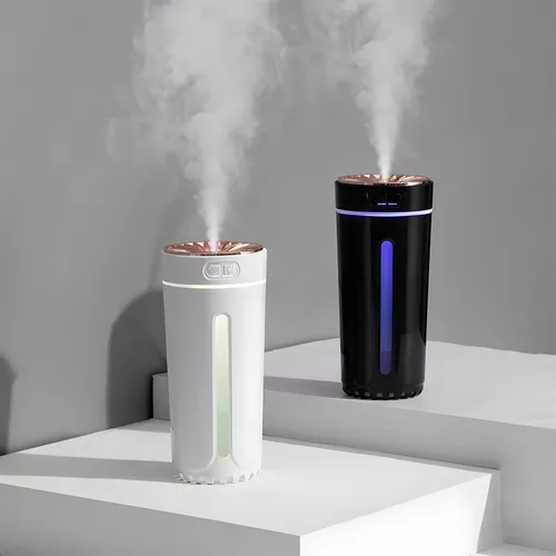 Vista 2 de Humidificador difusor de coche con difusor de aceite esencial, mini humidificador de aire portátil silencioso USB con luz LED, ambientador de Negro
