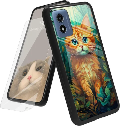 Vista 162 de Funda para Motorola Moto G Play 4G 2024 con protector de pantalla, parte trasera de vidrio templado + funda de silicona suave TPU absorción