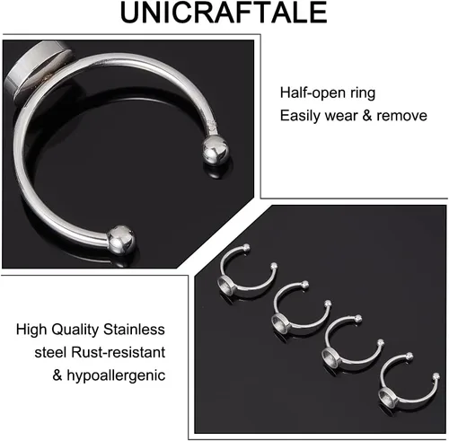 Vista 5 de UNICRAFTALE Juego de 20 anillos de dedo de cúpula en blanco semicircular – acero inoxidable, diseño simple y único con cabujones de vidrio