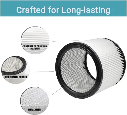 Vista 4 de Paquete de 2 filtros de repuesto compatibles con Shop Vac 90304 90333 90350, filtros de cartucho reutilizables y lavables que se adaptan a