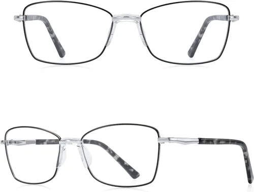 Vista 2 de RB. Pilot - Lentes de lectura con bisagra de resorte para mujer, bloqueo de luz azul, marco de metal, patas de acetato Black Frame Silver Bridge