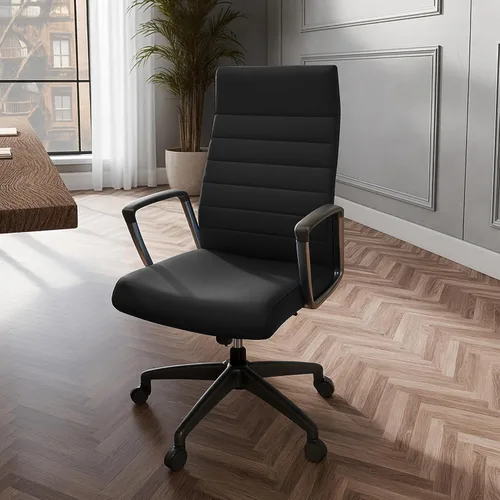 Vista 2 de LeisureMod Hilton Leather Executive Office Chair, Adjustable Height Negro