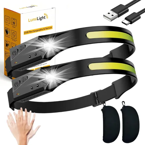 Vista 8 de LumiLight Linterna frontal LED recargable, banda de luz frontal LED Lumi Light, lámpara de cabeza de haz ancho de 230° con sensor de movimiento